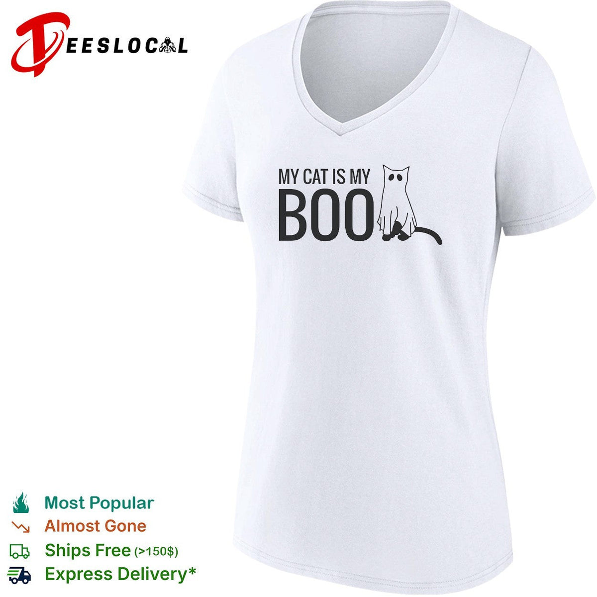 My Cat Is My Boo Ghost Halloween Costume Funny Animal Theme White Graphic Shirt Unisex