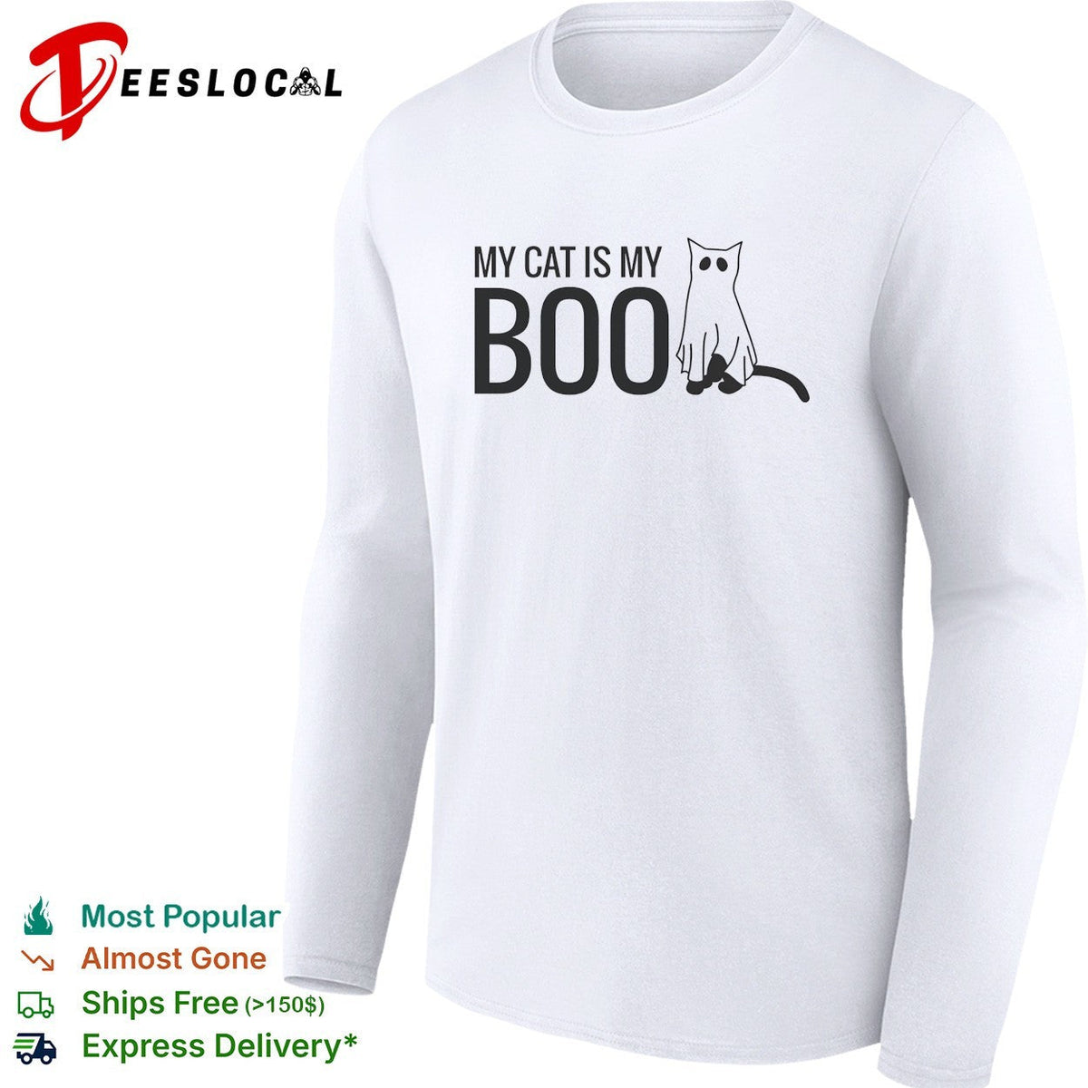 My Cat Is My Boo Ghost Halloween Costume Funny Animal Theme White Graphic Shirt Unisex
