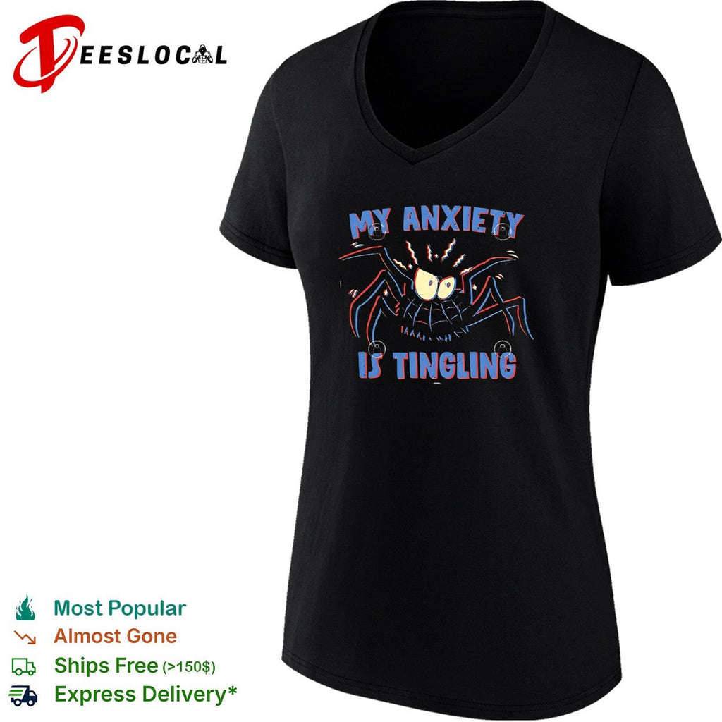My anxiety is tingling spider cartoon horror humor shirt Unisex