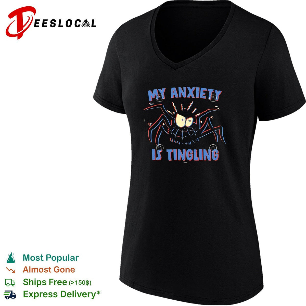 My anxiety is tingling spider cartoon horror humor shirt Unisex
