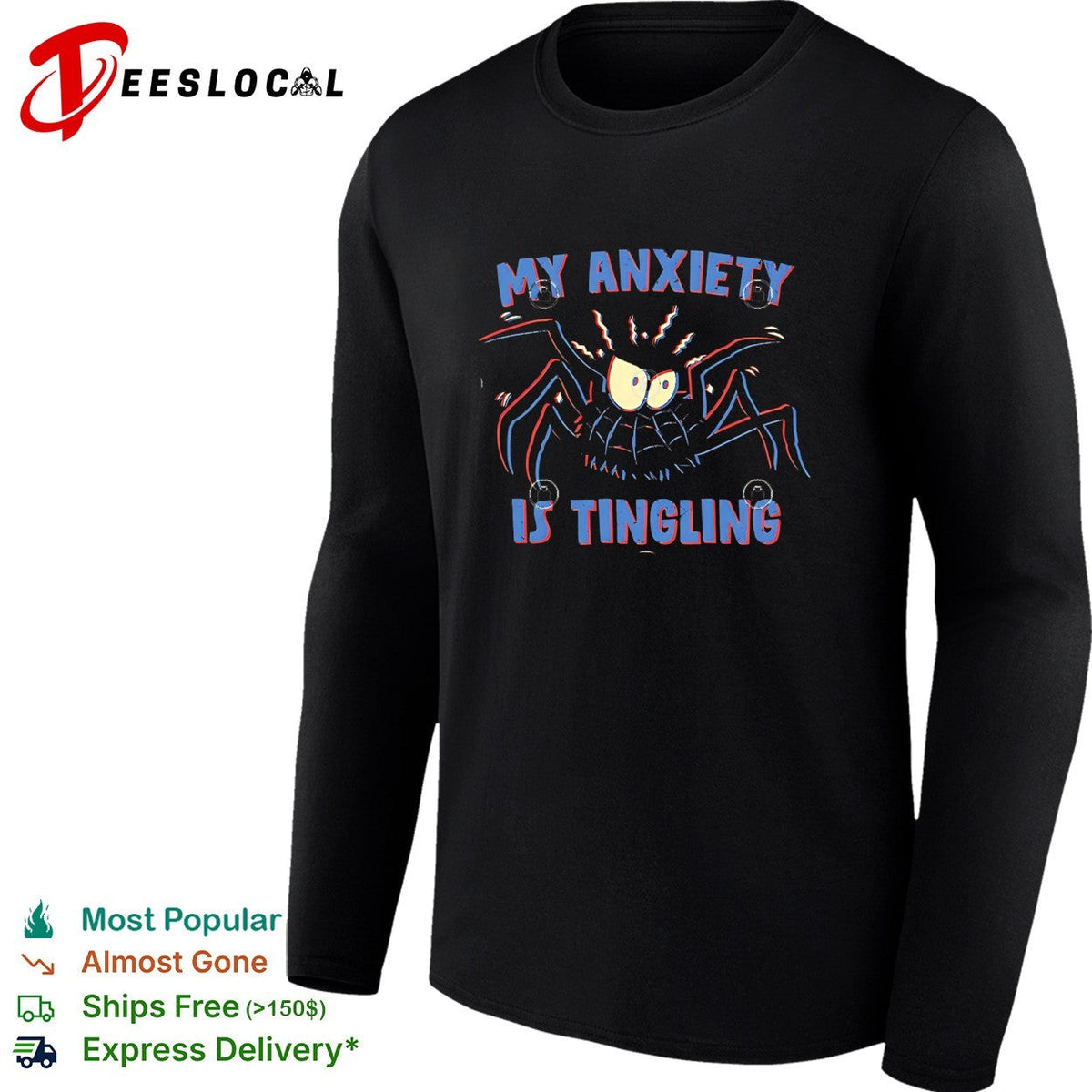 My anxiety is tingling spider cartoon horror humor shirt Unisex