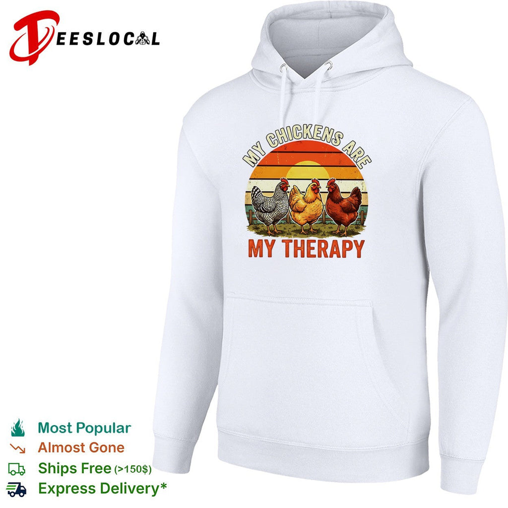 My chickens are my therapy three hens retro sunset illustration graphic shirt Unisex