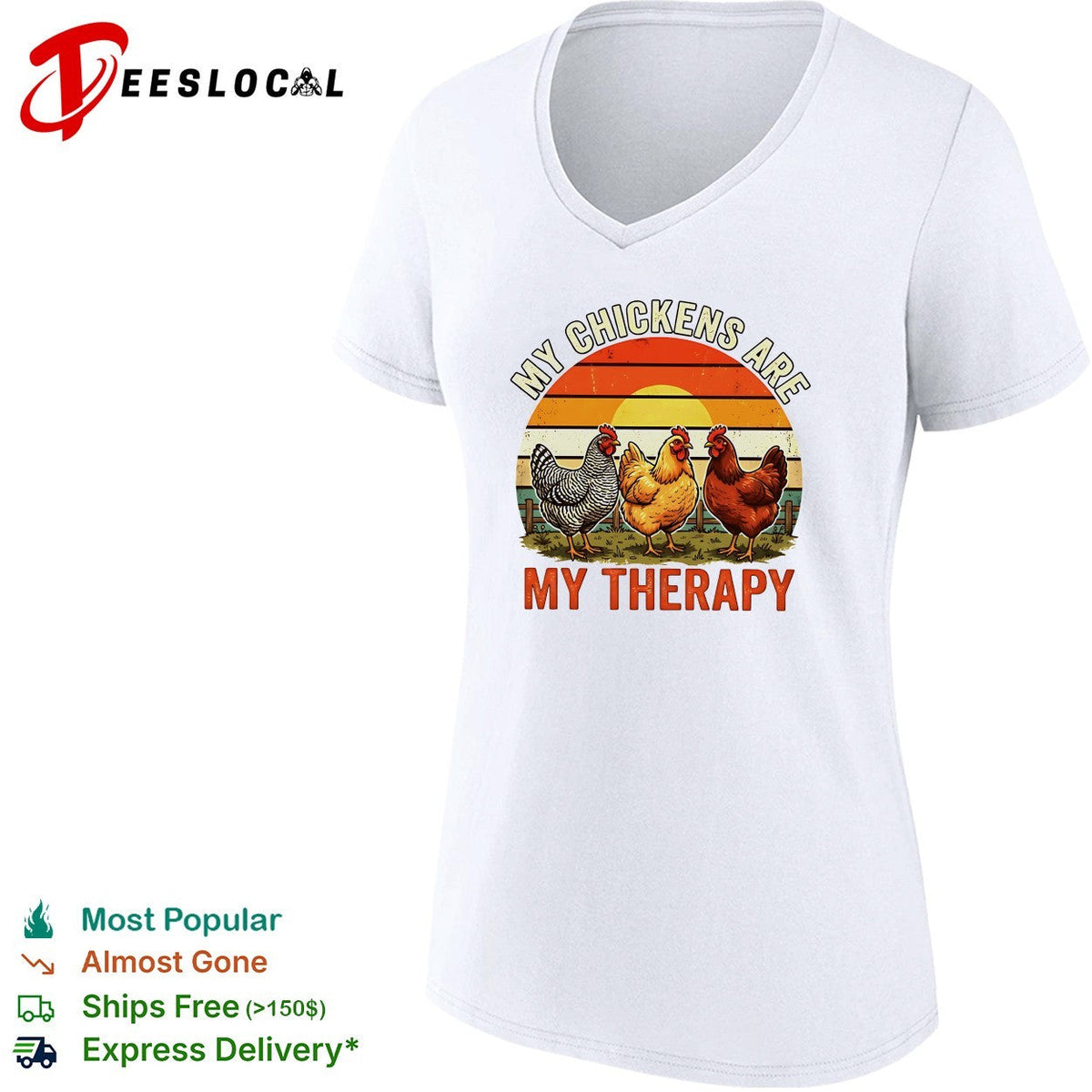 My chickens are my therapy three hens retro sunset illustration graphic shirt Unisex