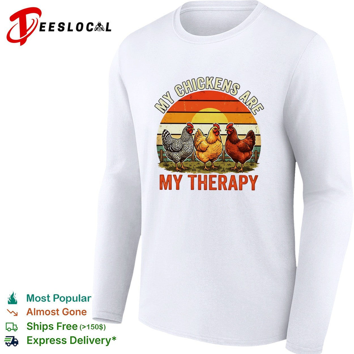 My chickens are my therapy three hens retro sunset illustration graphic shirt Unisex