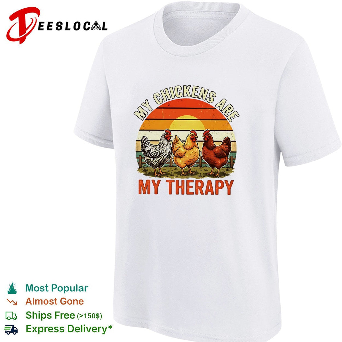 My chickens are my therapy three hens retro sunset illustration graphic shirt Unisex