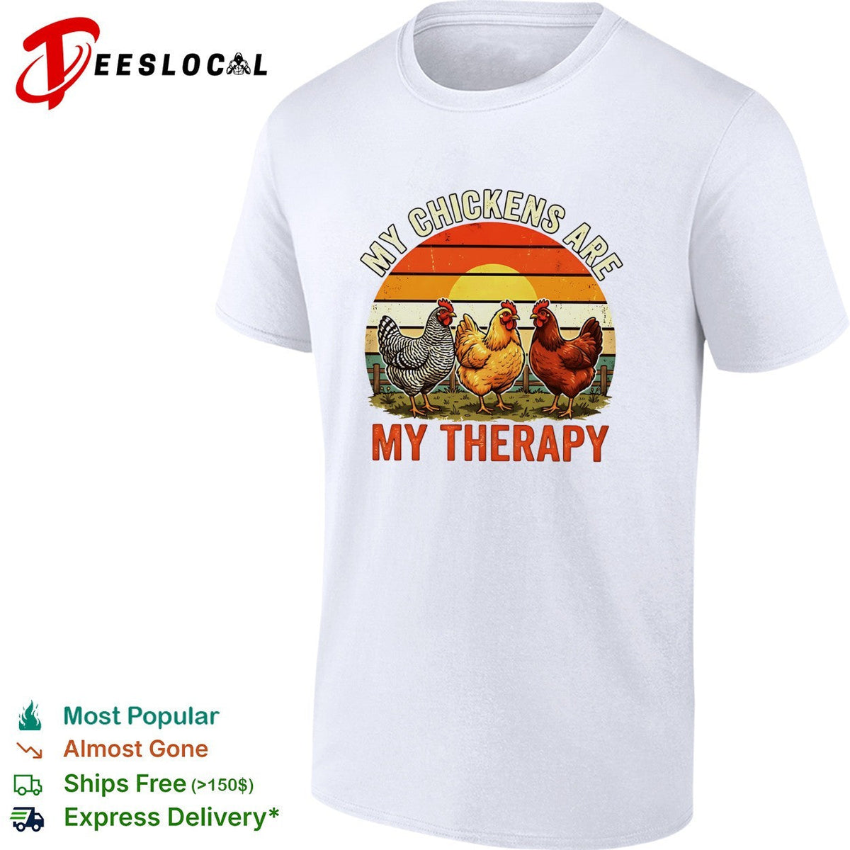 My chickens are my therapy three hens retro sunset illustration graphic shirt Unisex