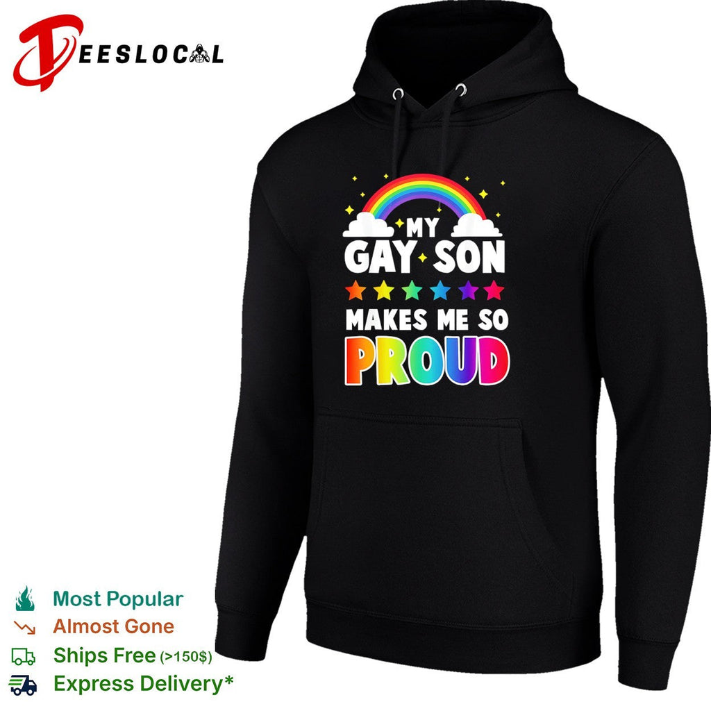 My gay son makes me so proud rainbow stars clouds LGBT pride support shirt Unisex