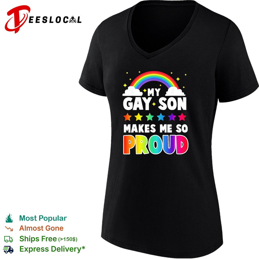 My gay son makes me so proud rainbow stars clouds LGBT pride support shirt Unisex