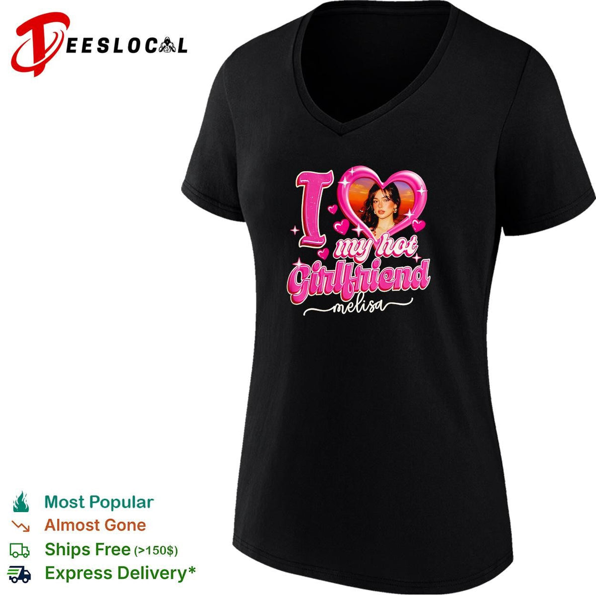 My hot girlfriend Melisa heart photo pink graphic shirt Unisex