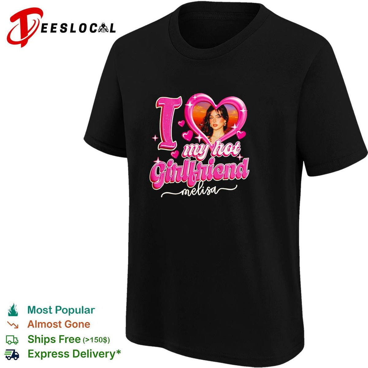 My hot girlfriend Melisa heart photo pink graphic shirt Unisex