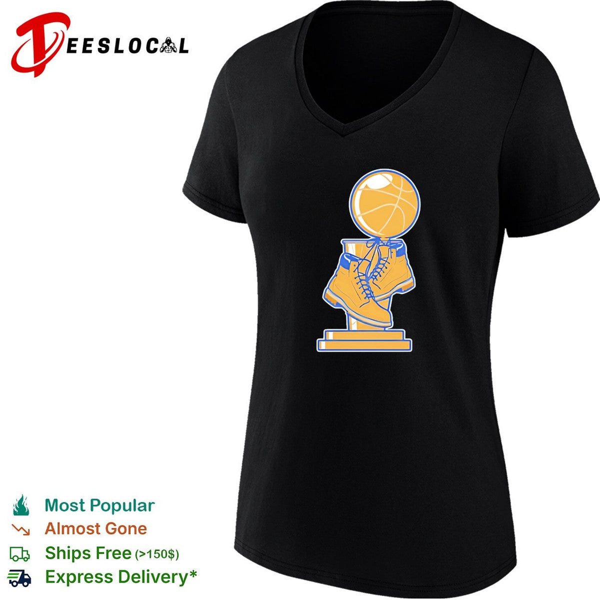 NBA championship trophy sitting on work boots boot culture art shirt Unisex