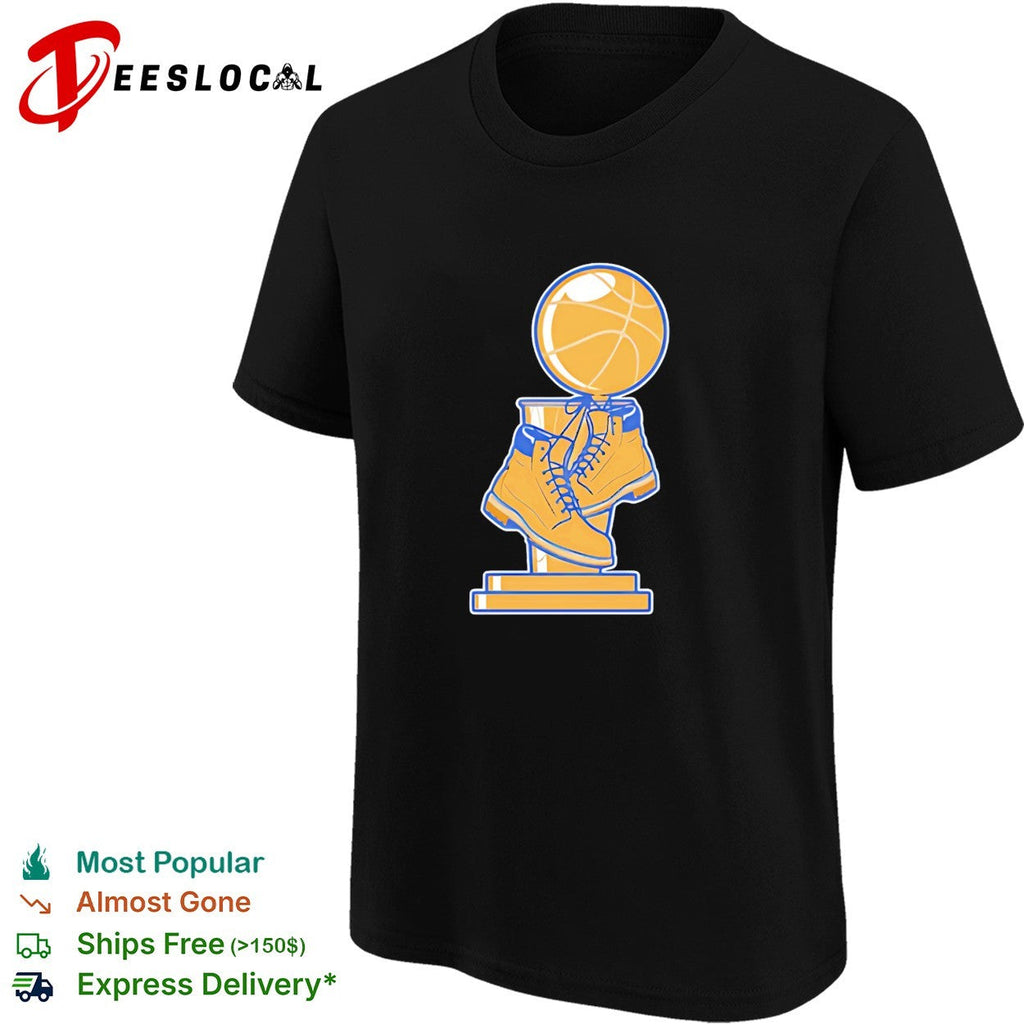 NBA championship trophy sitting on work boots boot culture art shirt Unisex
