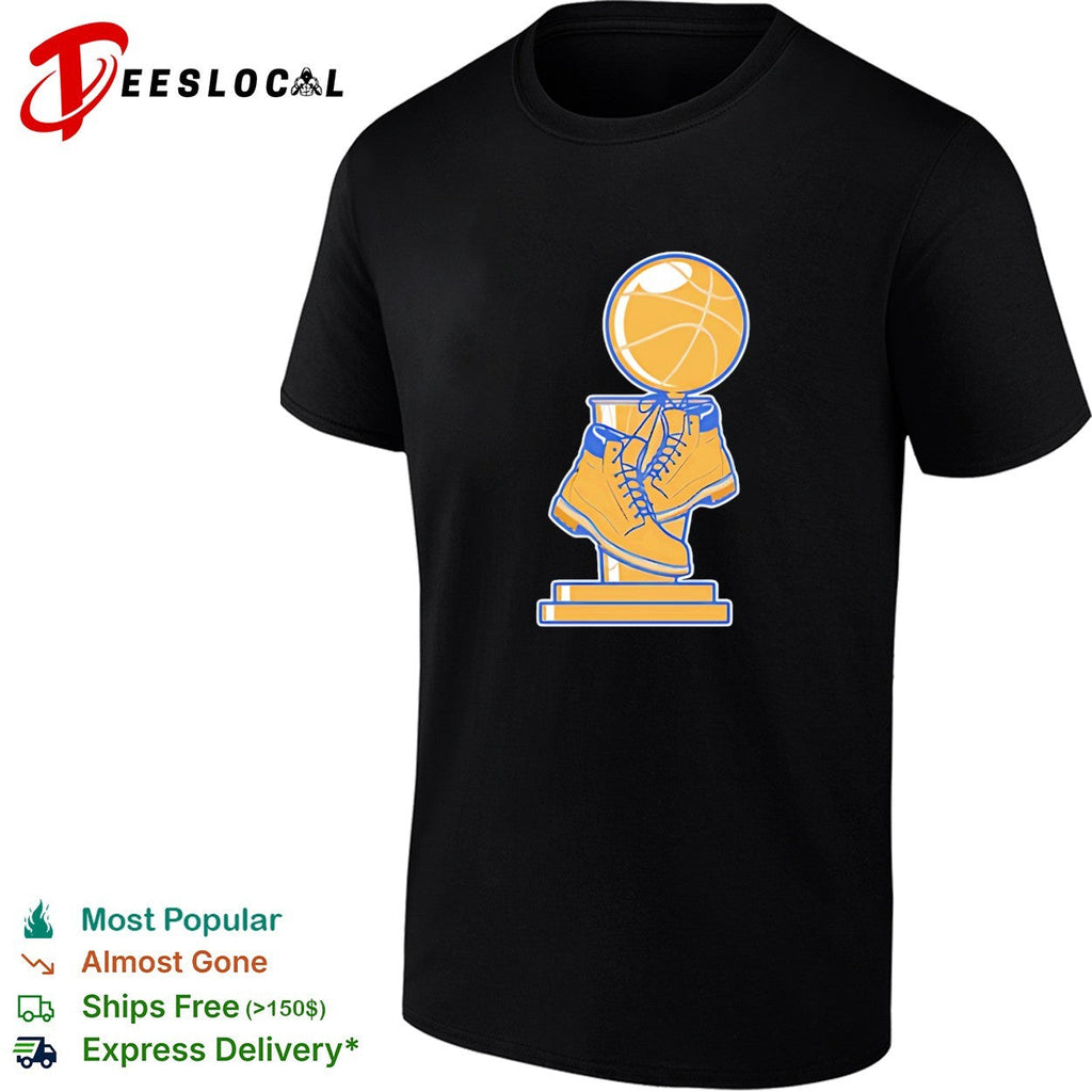 NBA championship trophy sitting on work boots boot culture art shirt Unisex