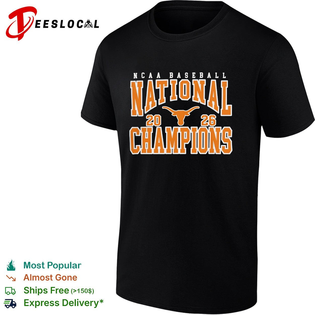 NCAA Baseball National Champions 2026 Texas Longhorns Logo Text Design shirt Unisex