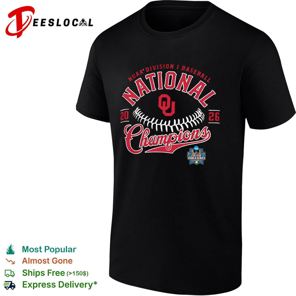NCAA Division I Baseball Oklahoma Sooners 2026 National Champions College World shirt Unisex