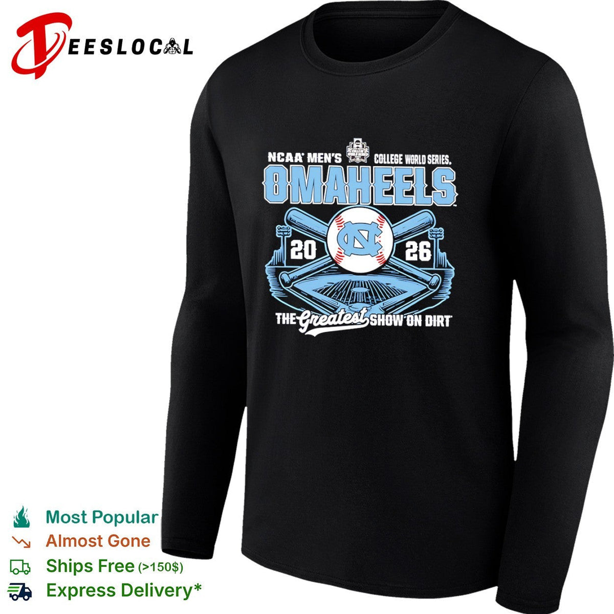 NCAA Men’s College World Series OMAHEELS 2026 The Greatest Show on Dirt UNC shirt Unisex