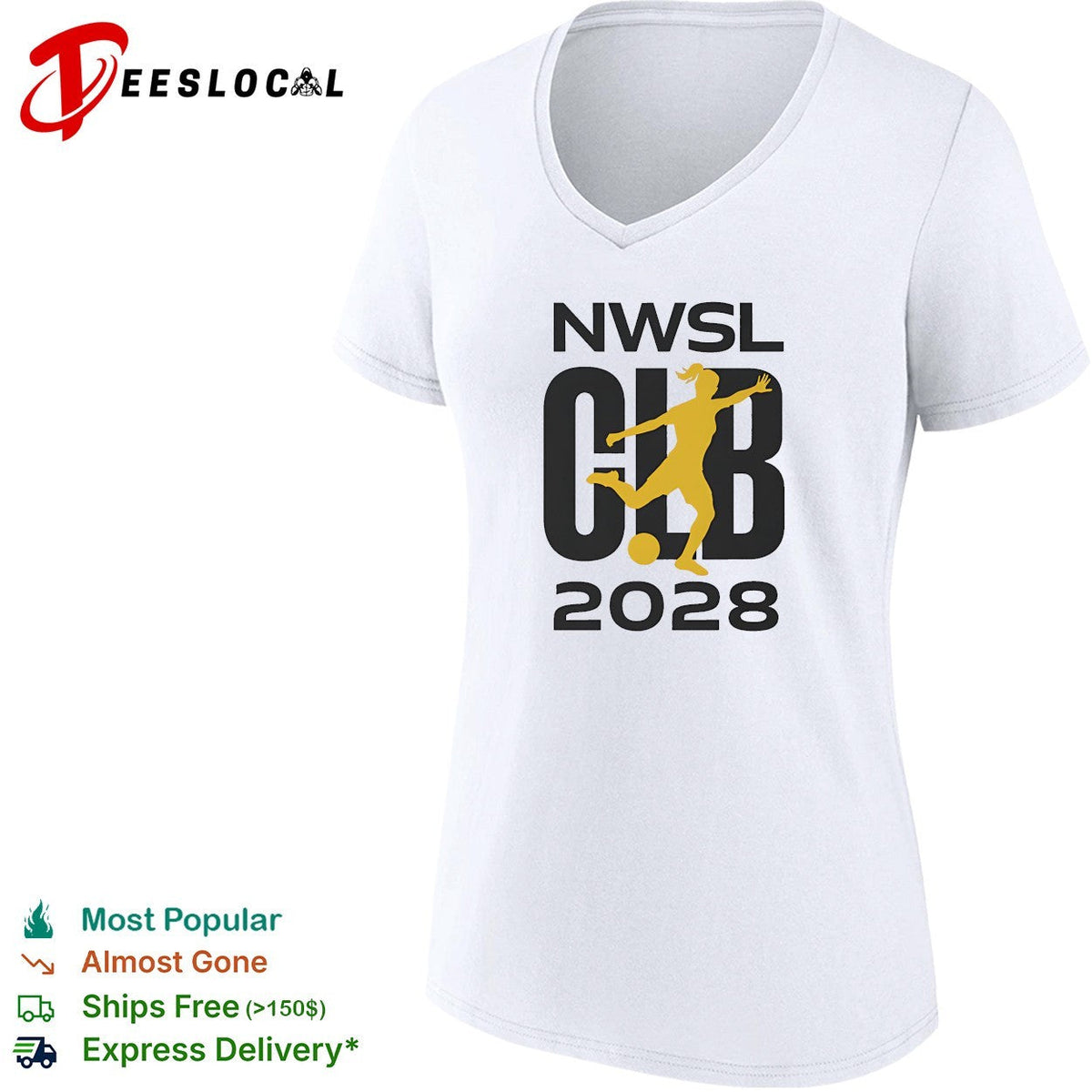NWSL Club 2028 yellow soccer player silhouette bold lettering graphic shirt Unisex