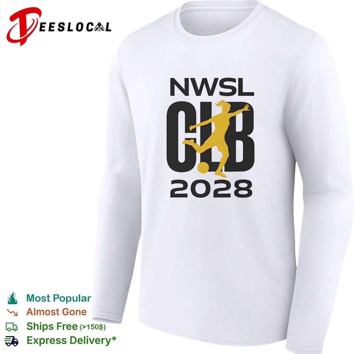 NWSL Club 2028 yellow soccer player silhouette bold lettering graphic shirt Unisex