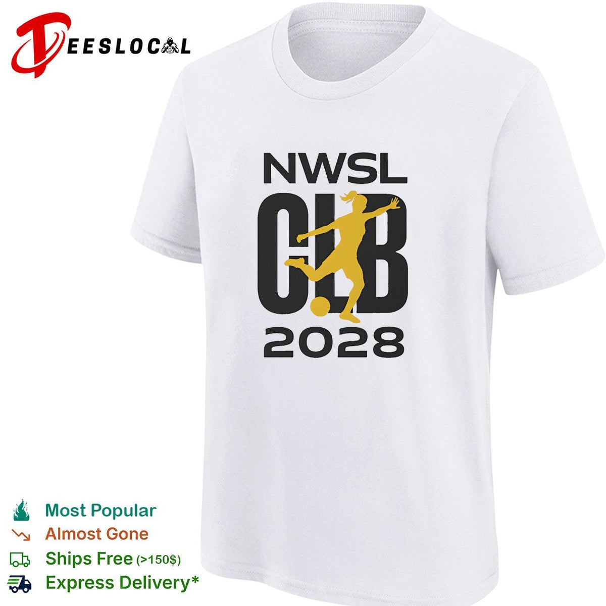 NWSL Club 2028 yellow soccer player silhouette bold lettering graphic shirt Unisex