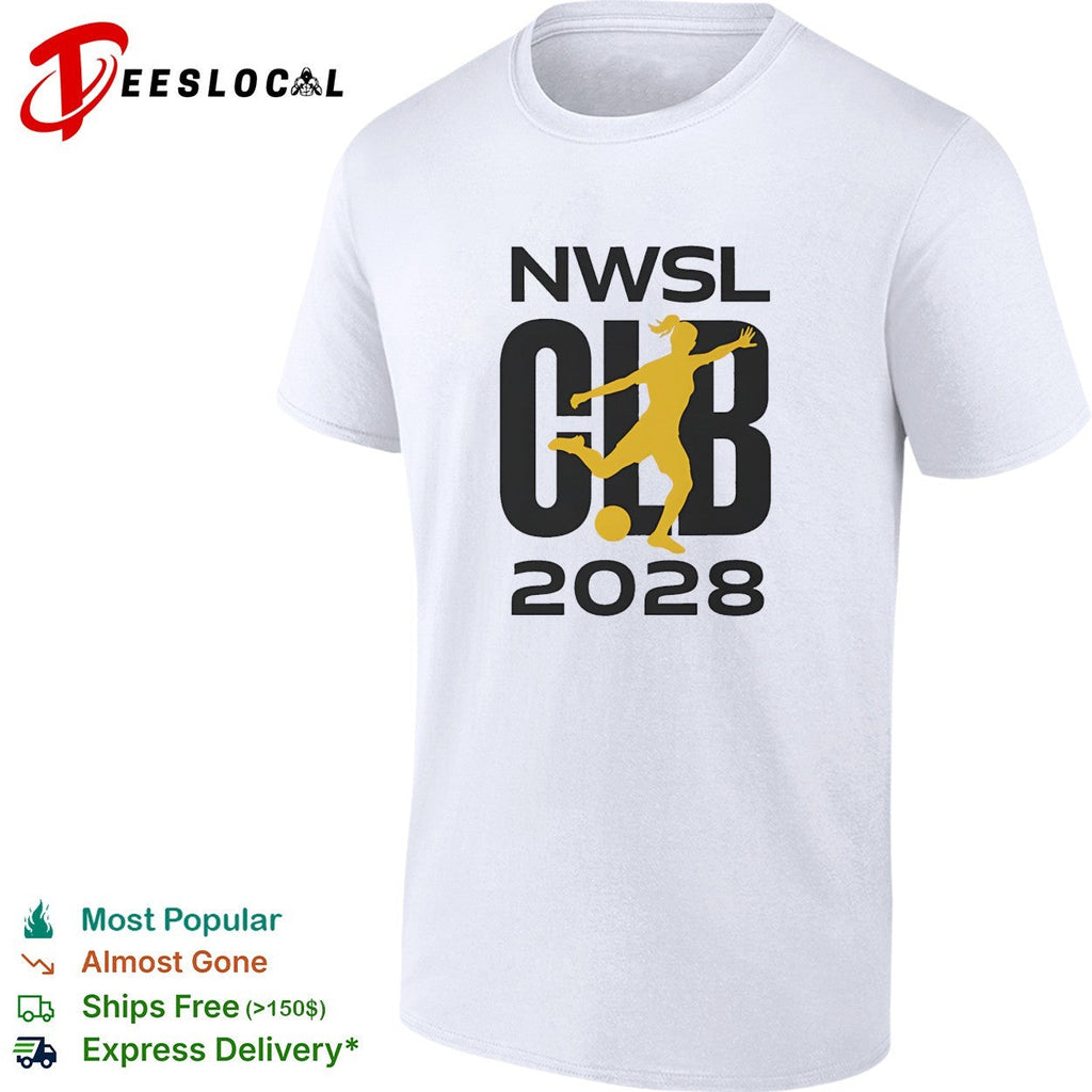 NWSL Club 2028 yellow soccer player silhouette bold lettering graphic shirt Unisex