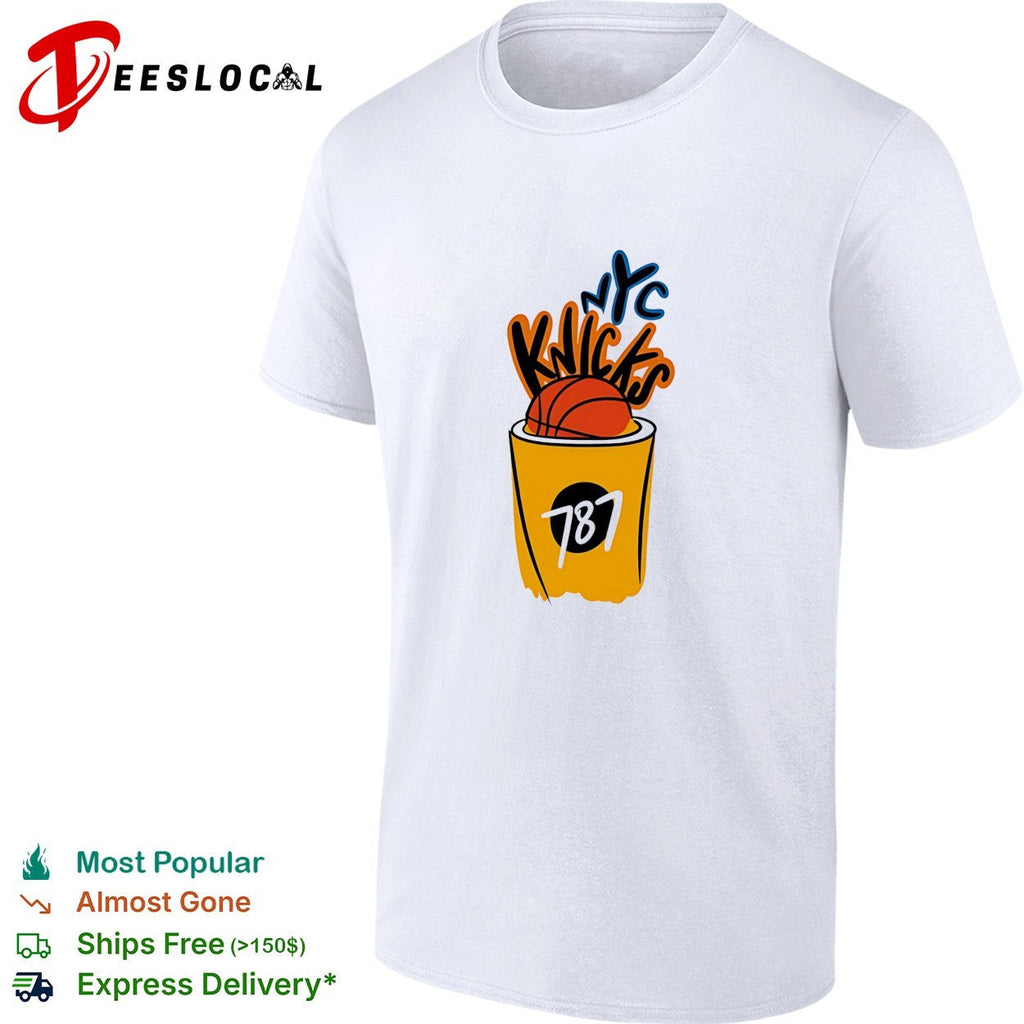 NYC Knicks basketball cup 787 graffiti art white shirt Unisex