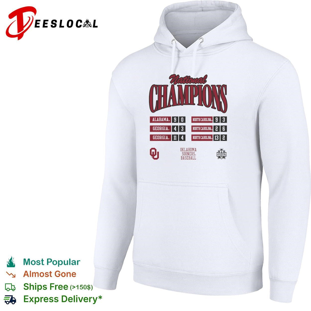 National Champions Alabama Georgia North Carolina Oklahoma Sooners Baseball shirt Unisex