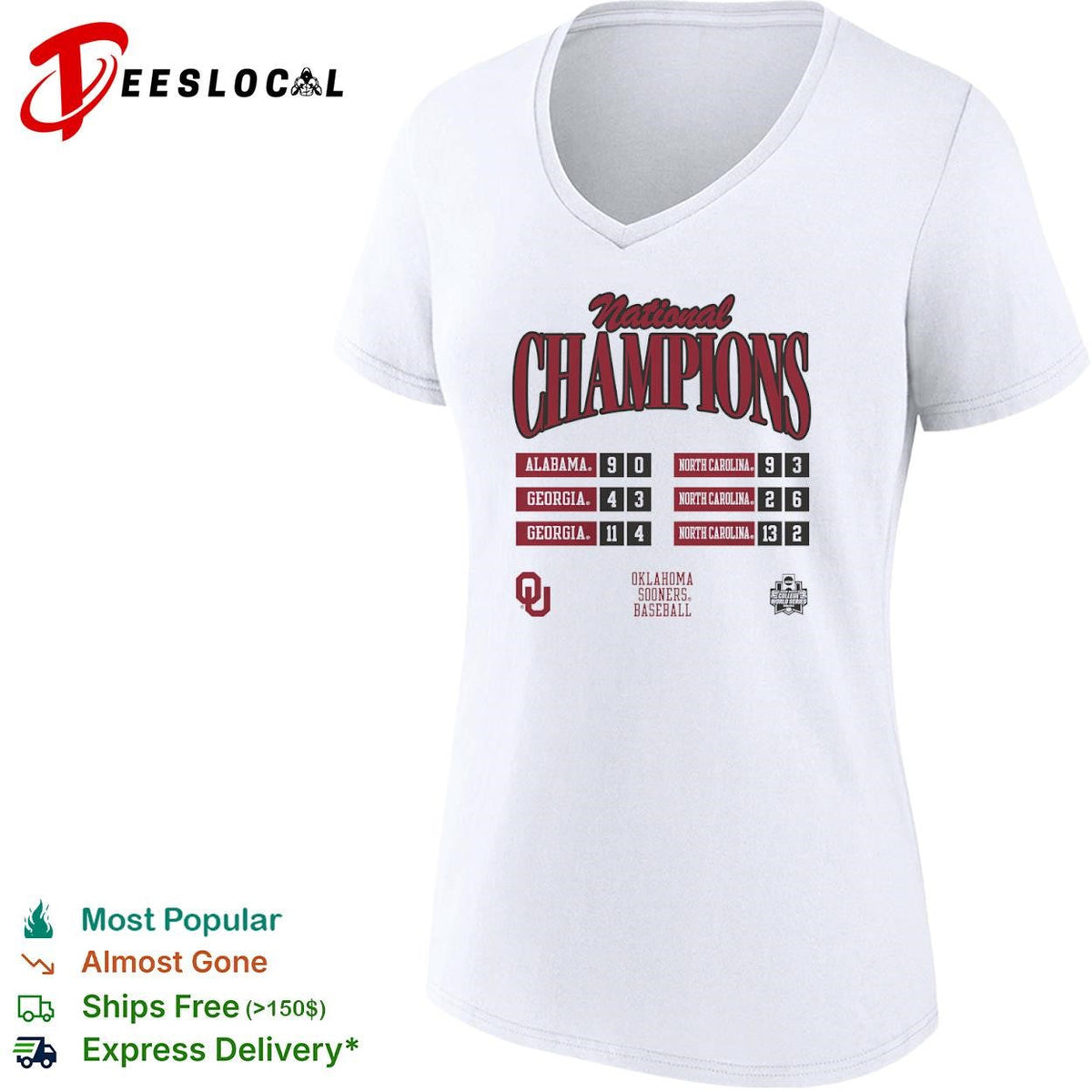 National Champions Alabama Georgia North Carolina Oklahoma Sooners Baseball shirt Unisex