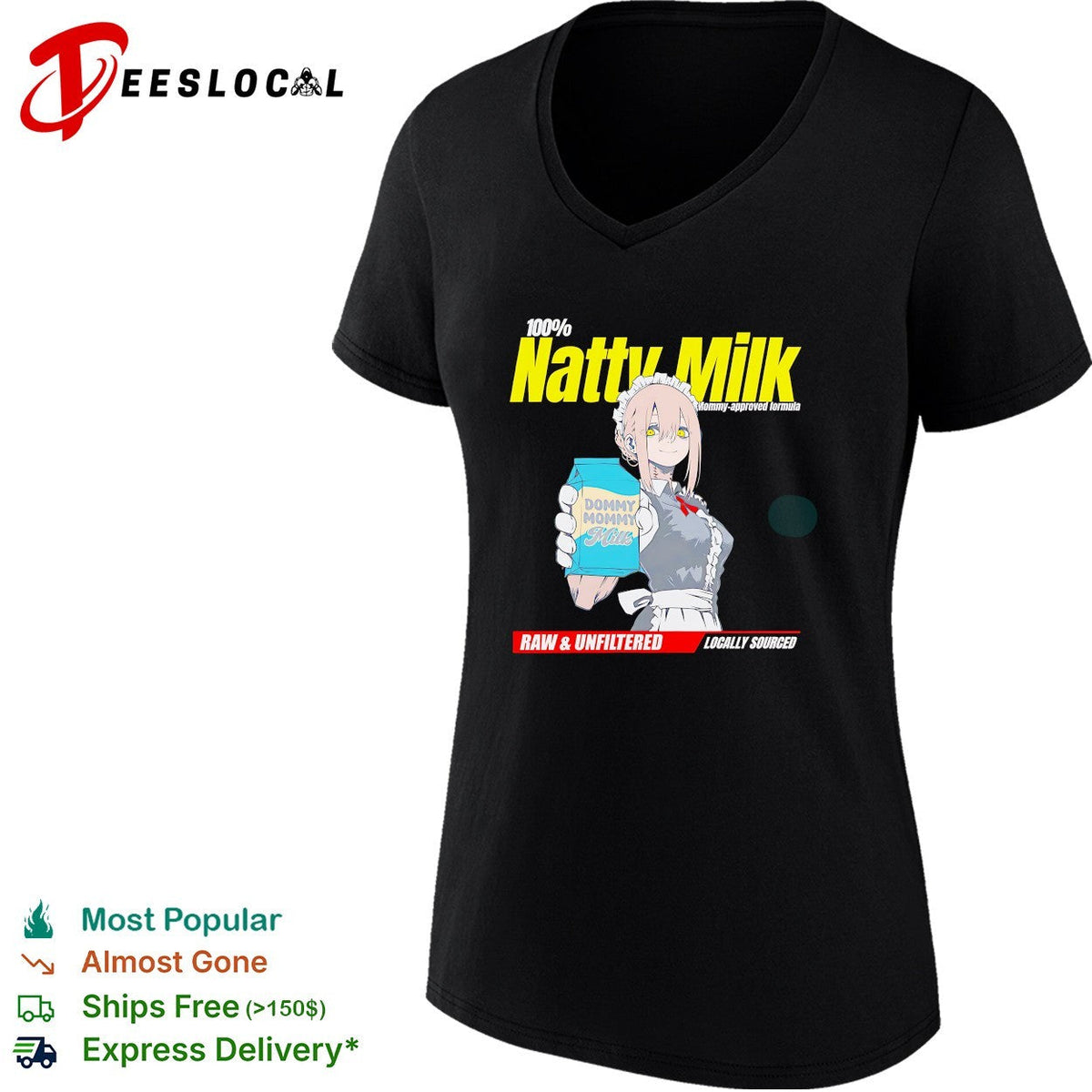 Natty Milk 100 percent mommy approved formula anime maid character shirt Unisex