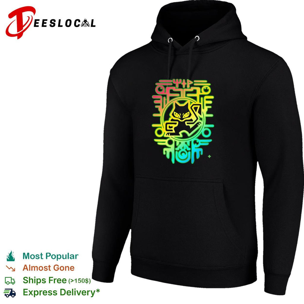 Neon cat circuit board cyber tech colorful art shirt Unisex