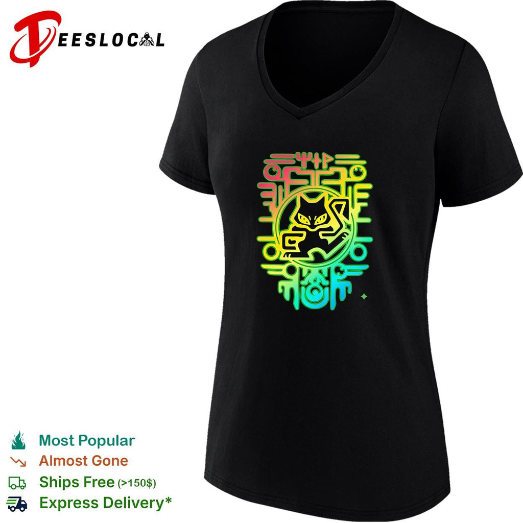 Neon cat circuit board cyber tech colorful art shirt Unisex