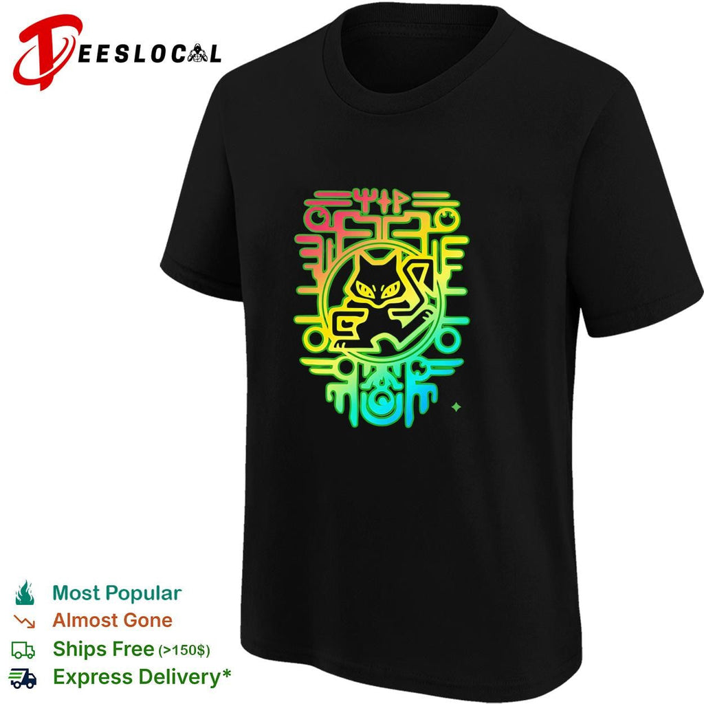 Neon cat circuit board cyber tech colorful art shirt Unisex