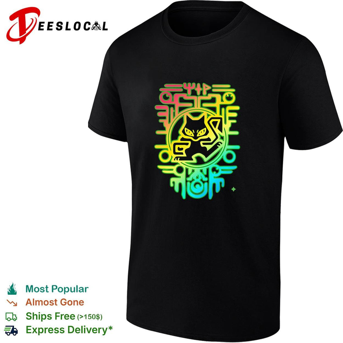 Neon cat circuit board cyber tech colorful art shirt Unisex