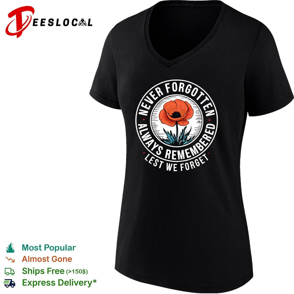 Never forgotten always remembered lest we forget red poppy memorial shirt Unisex