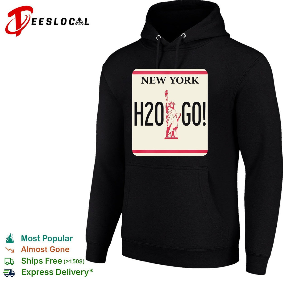 New York H2O Go Statue of Liberty license plate parody bold text shirt Unisex