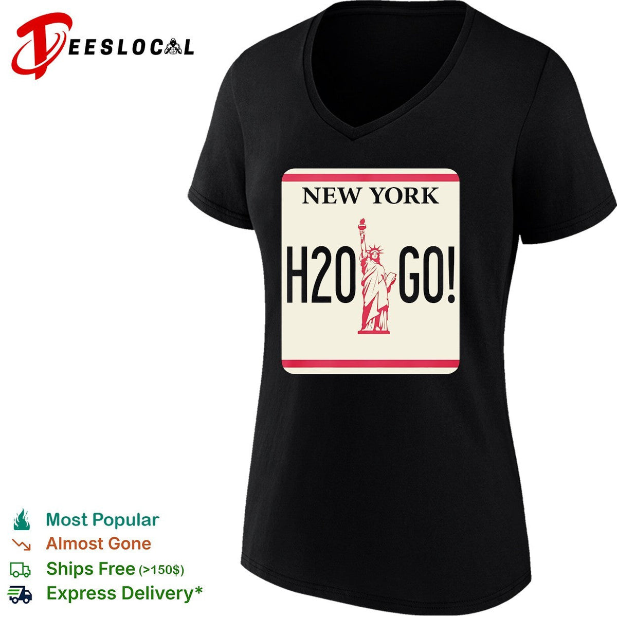 New York H2O Go Statue of Liberty license plate parody bold text shirt Unisex