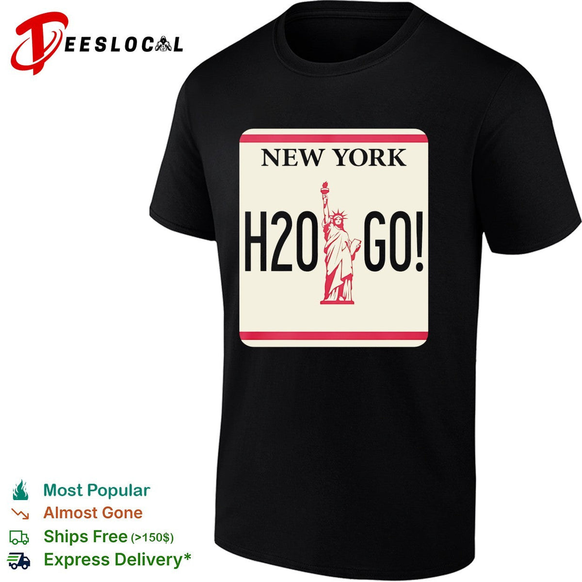 New York H2O Go Statue of Liberty license plate parody bold text shirt Unisex