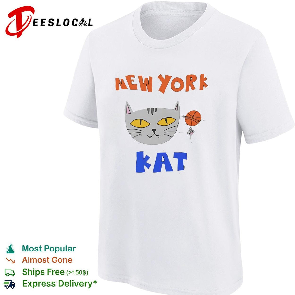 New York Kat cat face with basketball hand drawn cartoon mascot graphic shirt Unisex