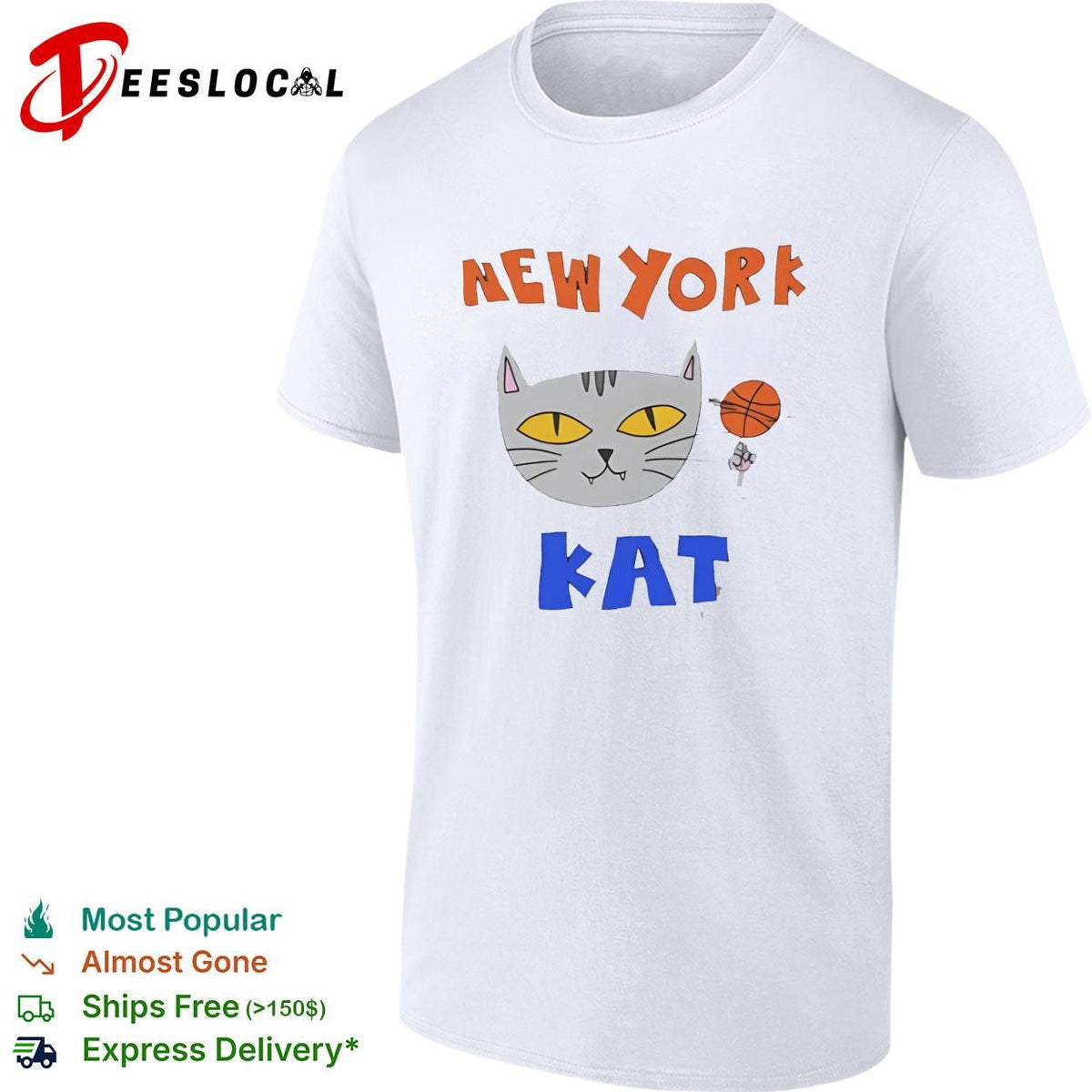 New York Kat cat face with basketball hand drawn cartoon mascot graphic shirt Unisex