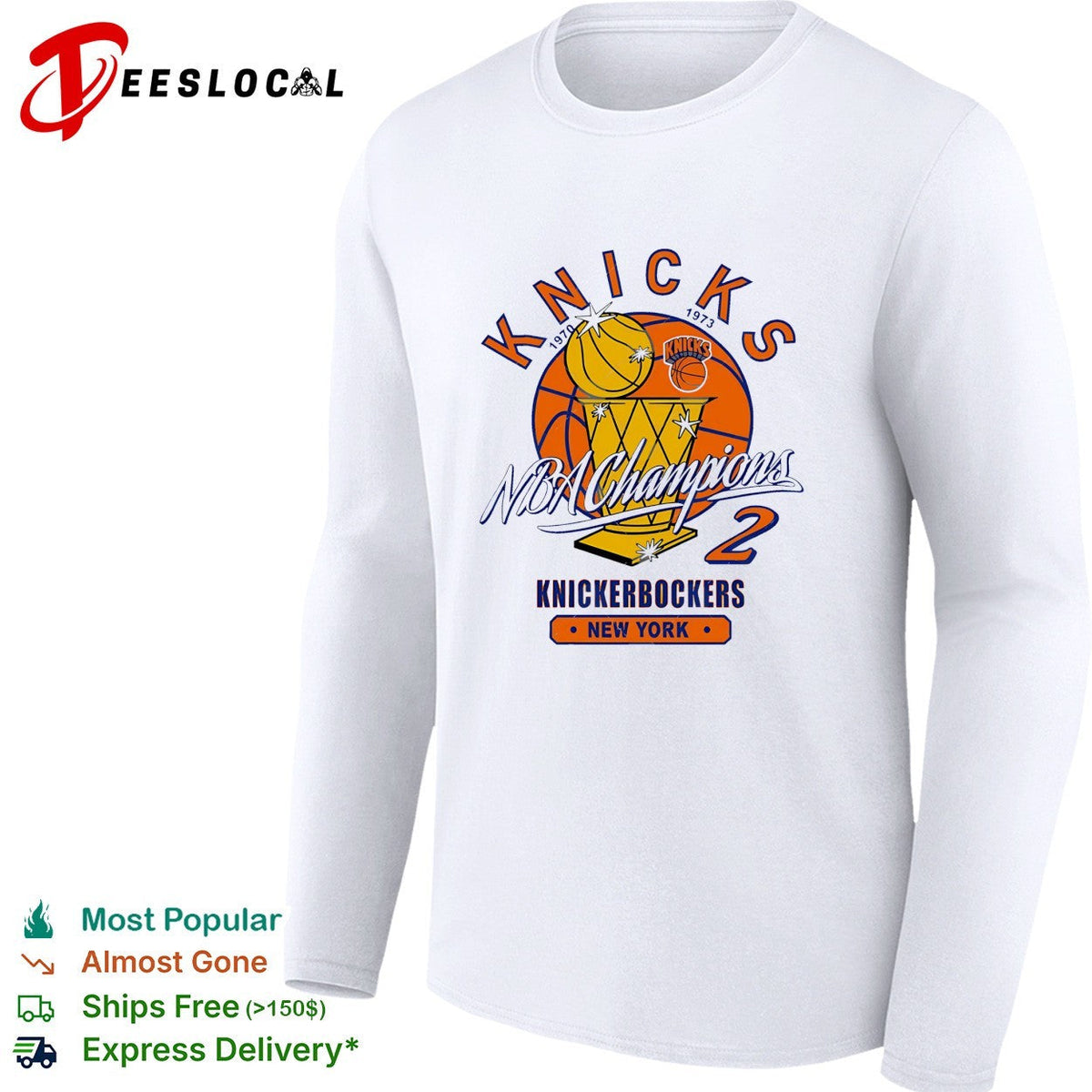 New York Knickerbockers NBA champions 1970 and 1973 trophy basketball shirt Unisex