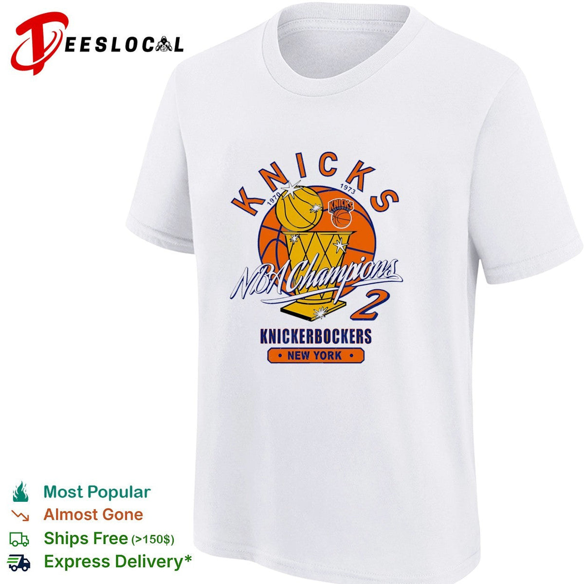 New York Knickerbockers NBA champions 1970 and 1973 trophy basketball shirt Unisex