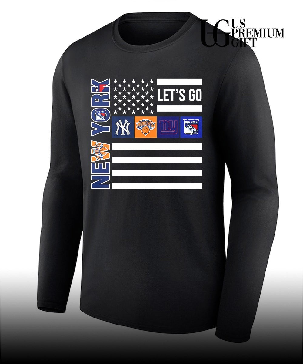 New York Sport Teams Yankees Knicks Giants Rangers American Flag shirt Unisex