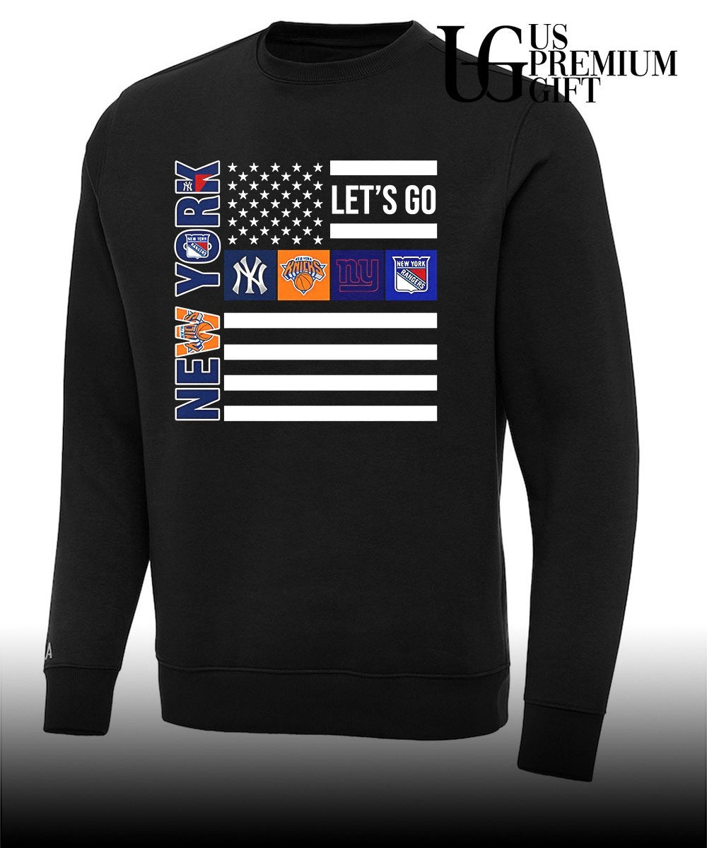 New York Sport Teams Yankees Knicks Giants Rangers American Flag shirt Unisex