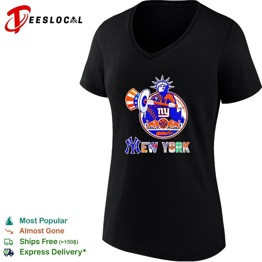 New York Yankees Mets Knicks Rangers Statue of Liberty logo funny shirt Unisex