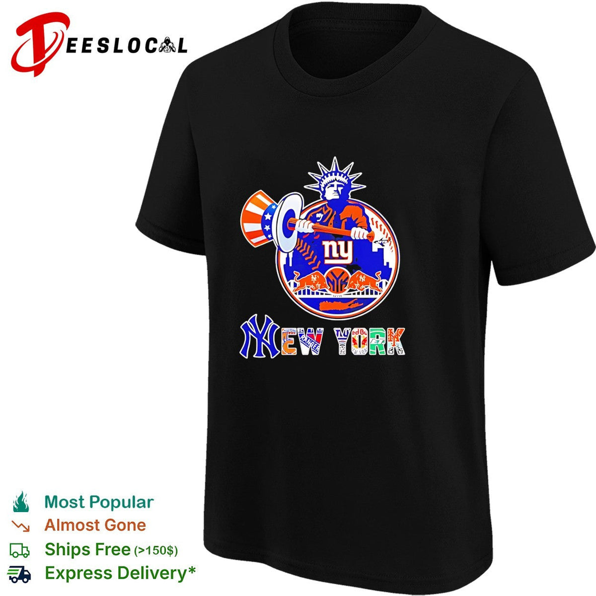 New York Yankees Mets Knicks Rangers Statue of Liberty logo funny shirt Unisex