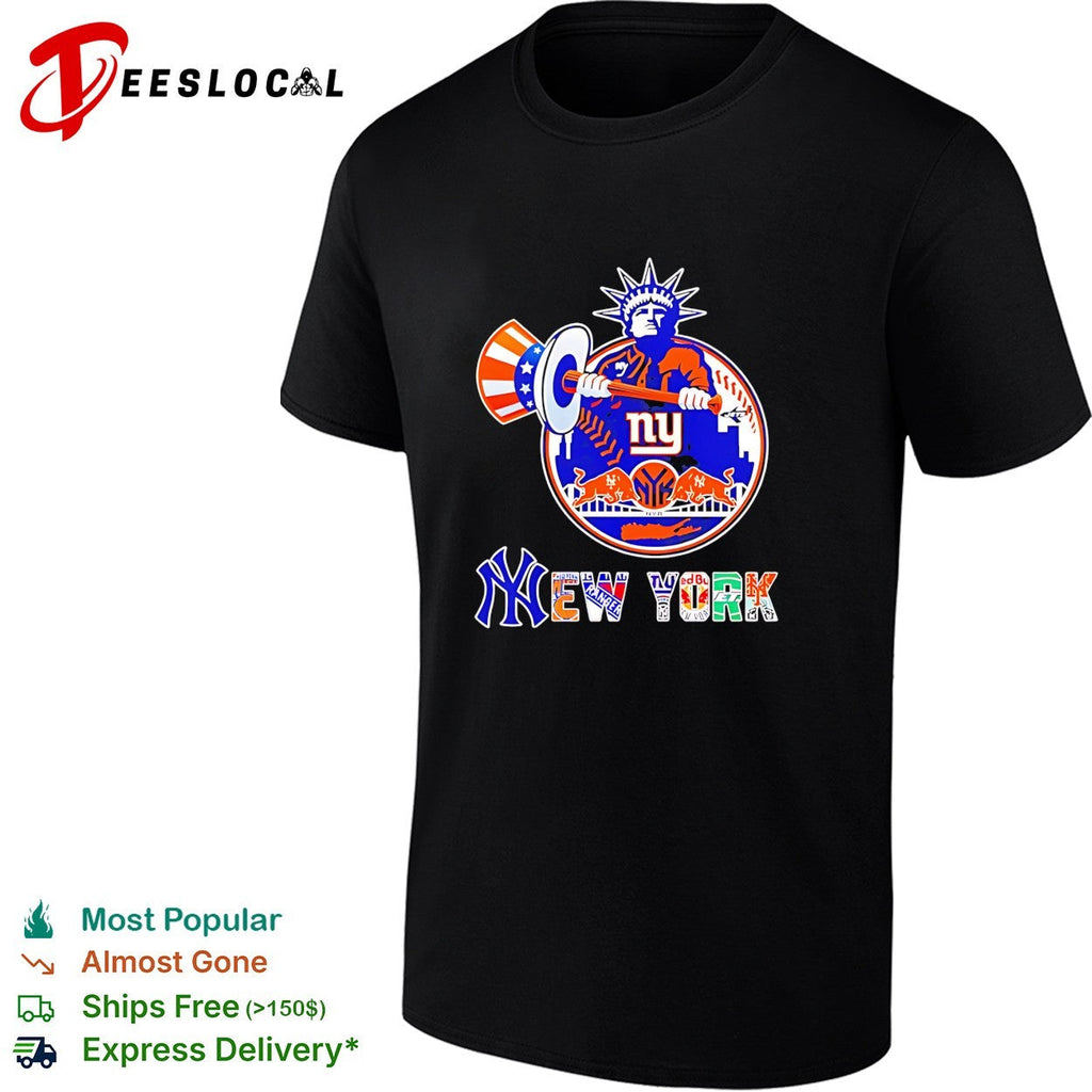 New York Yankees Mets Knicks Rangers Statue of Liberty logo funny shirt Unisex