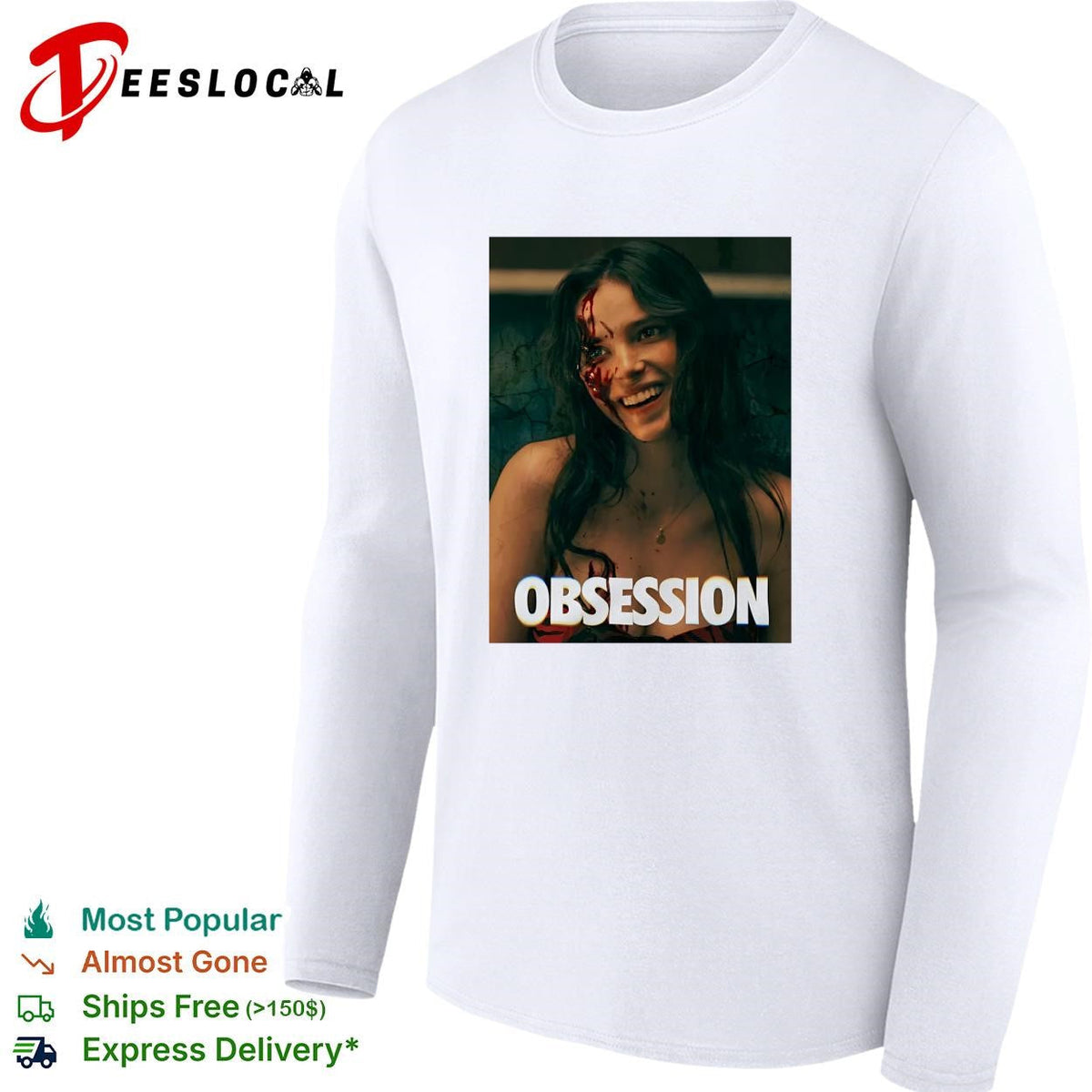 Nikki Freeman bloody faced woman smiling horror movie poster art shirt Unisex