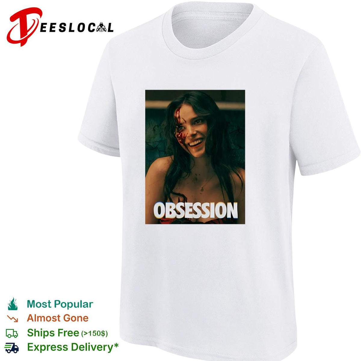 Nikki Freeman bloody faced woman smiling horror movie poster art shirt Unisex