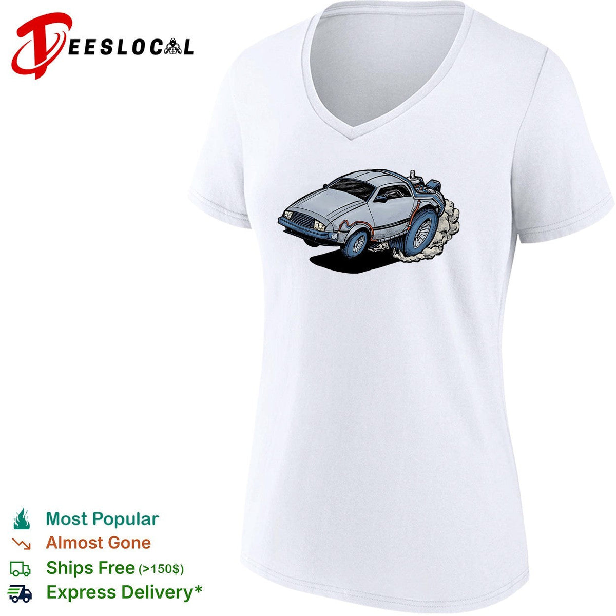 No Time to Lose Doc Brown’s DeLorean in the style of a Rat Fink hot rod illustration shirt