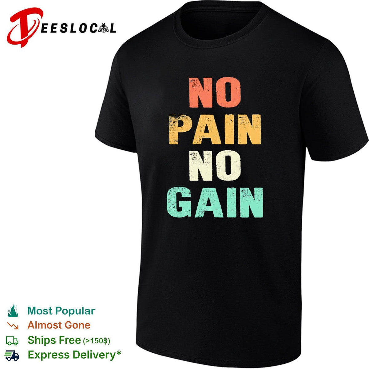 No pain no gain motivational typography quote inspirational quote art shirt Unisex