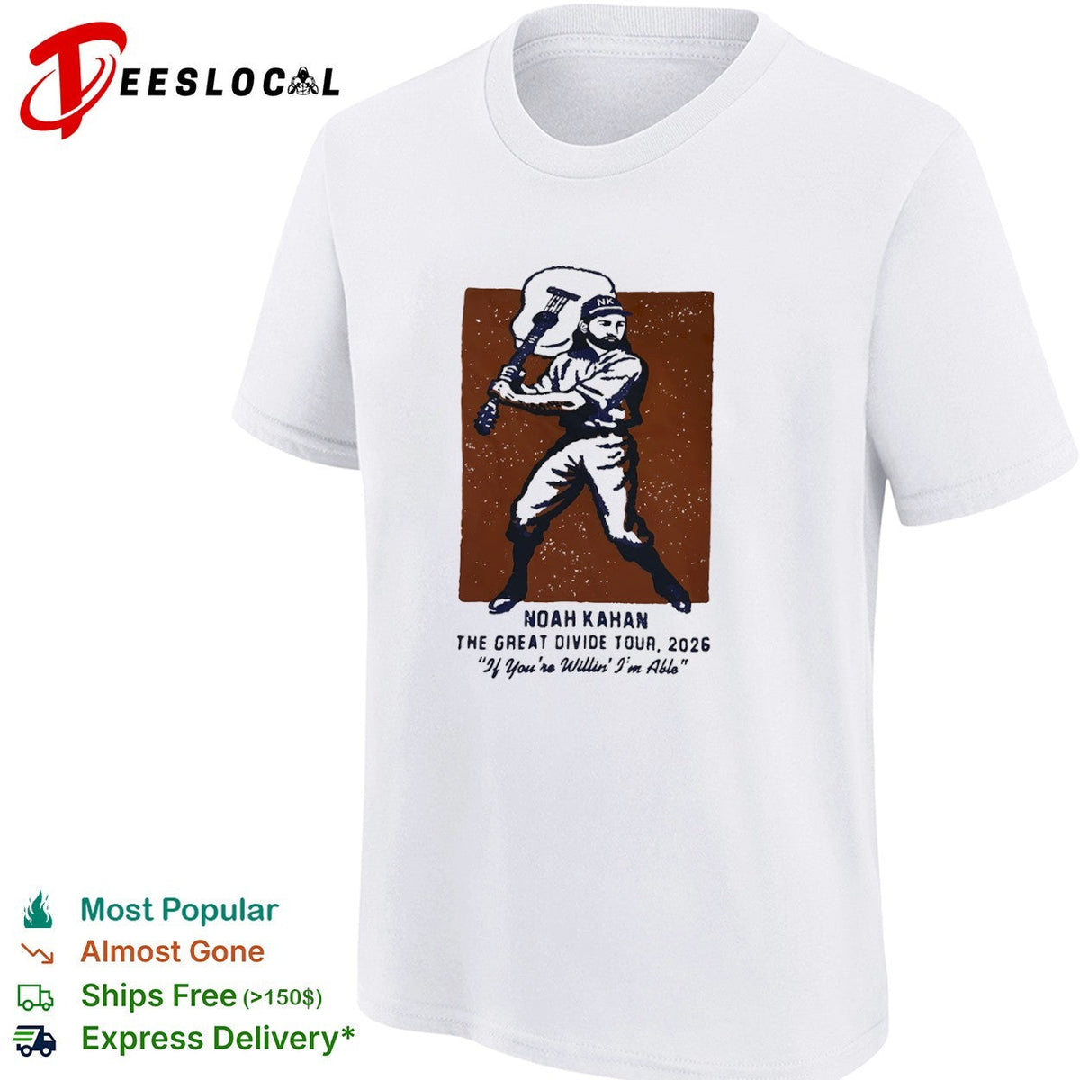 Noah Kahan The Great Divide Tour 2026 If Youre Willin Im Able Baseball Music shirt Unisex